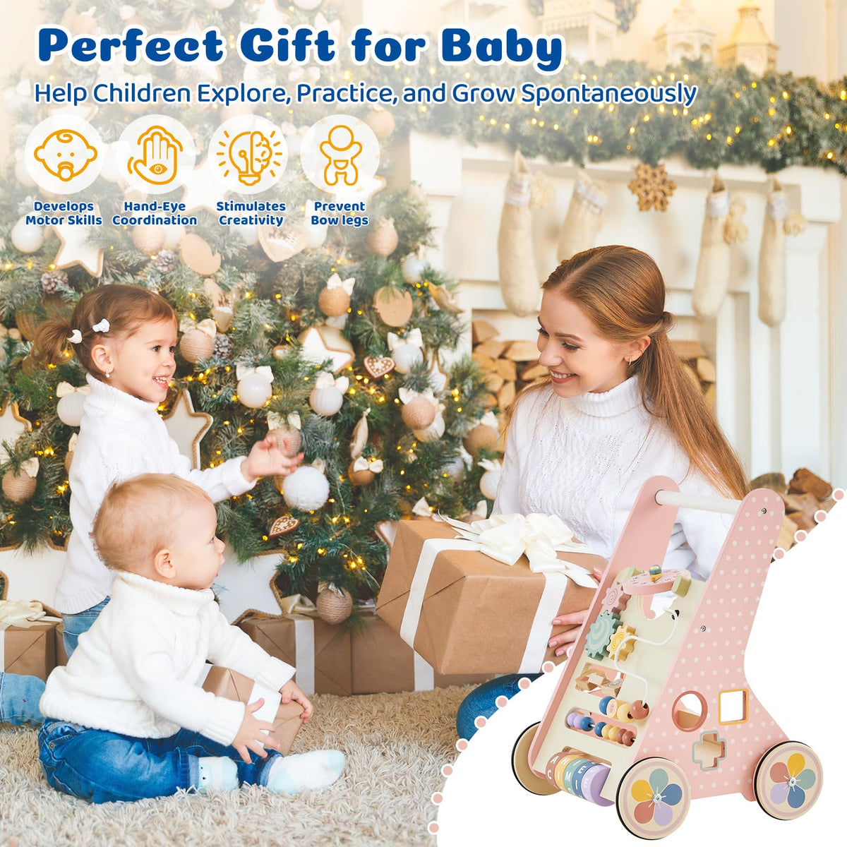 Pink Wooden Baby Walker W27336