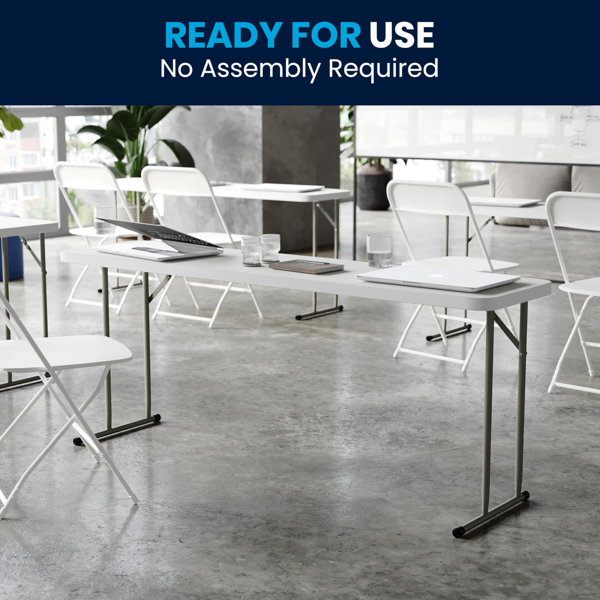 6-Foot Granite White Plastic Folding Training Table J22341