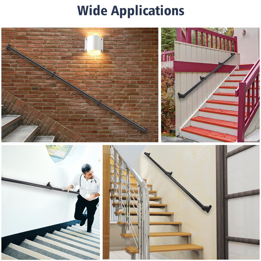 Black Aluminum 1.5" Pipe Stair Handrail 5ft H972758