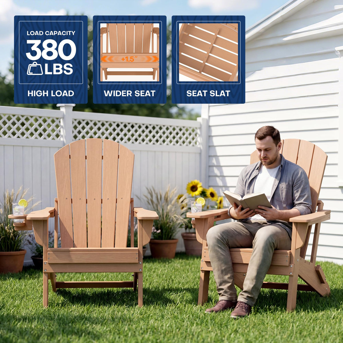 Adirondack Chair Set of 2 with Cup Holders & Table L2422