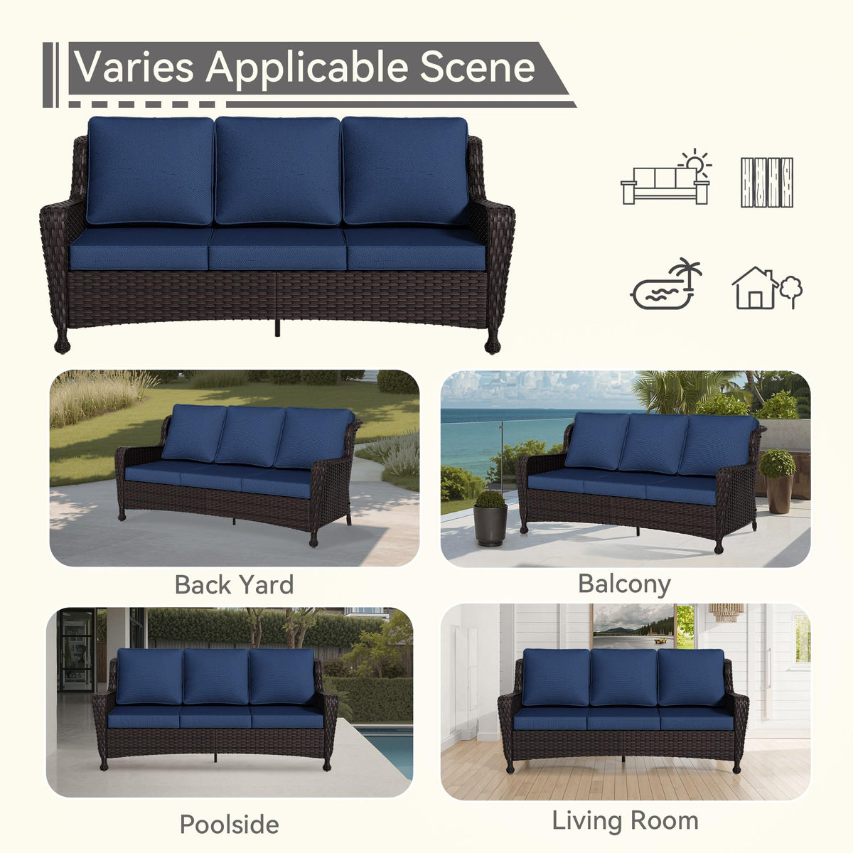 3-Seater Wicker Sofa with Removable Cushions I746604