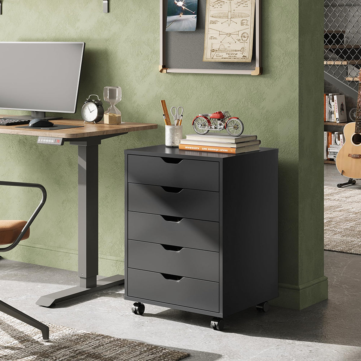 5 Drawer Black Filing Cabinet L86761