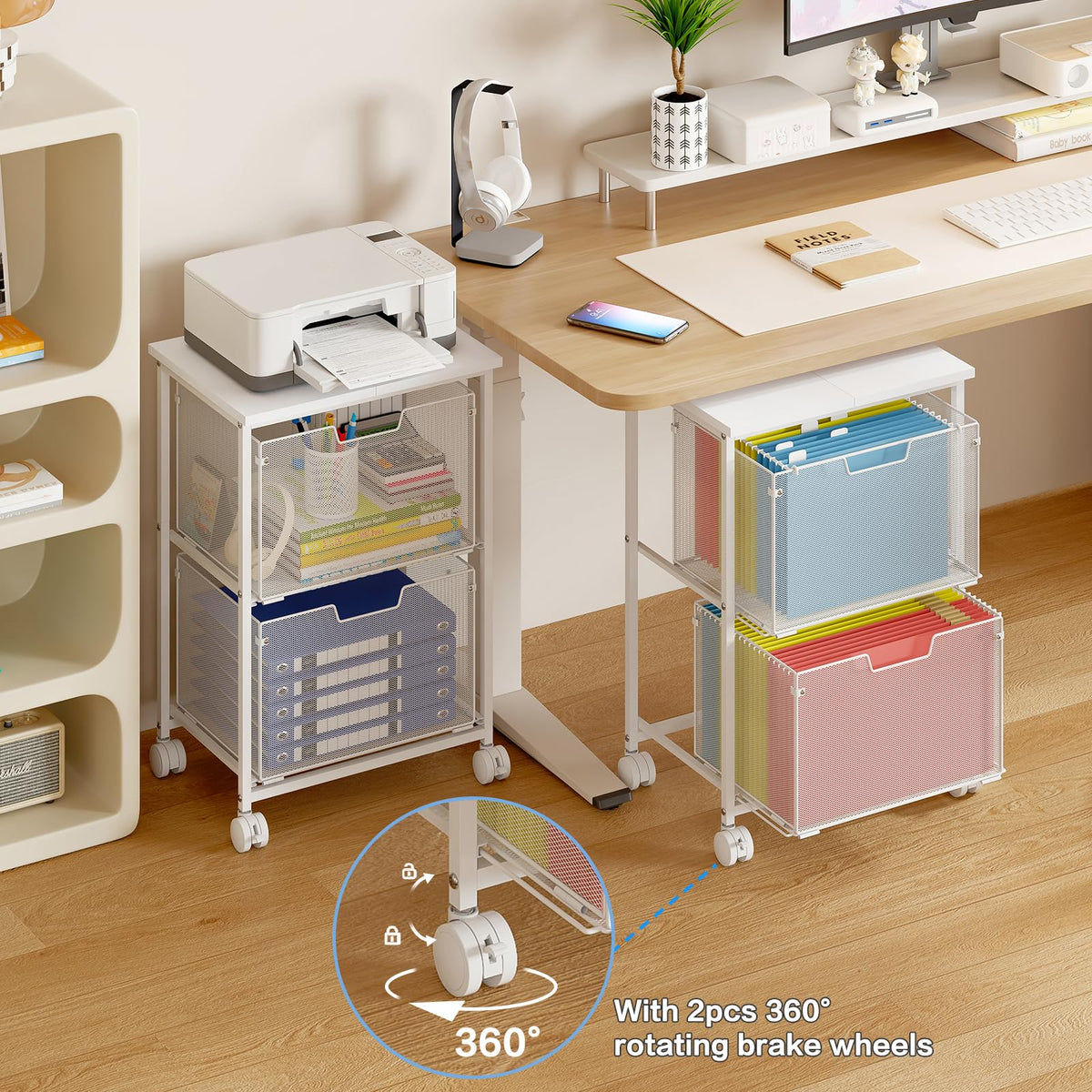 White 2 Drawer Rolling File Cabinet B45805