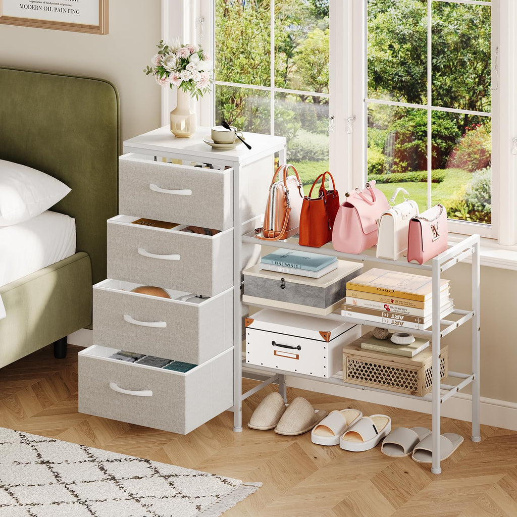 White 4 Drawer Fabric Dresser L671357