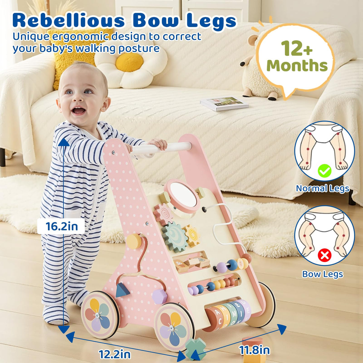 Pink Wooden Baby Walker W27336