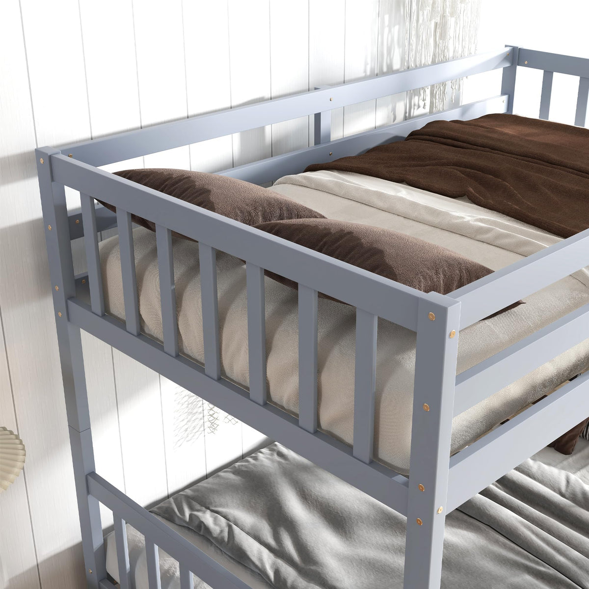 Twin Over Twin Bunk Bed with Storage Drawers Grey K3333