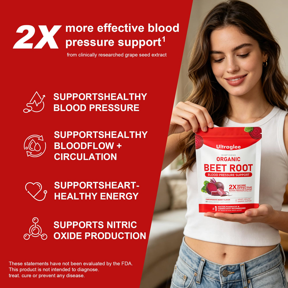 Beet Root Chewable Nitric Oxide Support Soft Chews 60 Pomegranate Berry Flavor H230