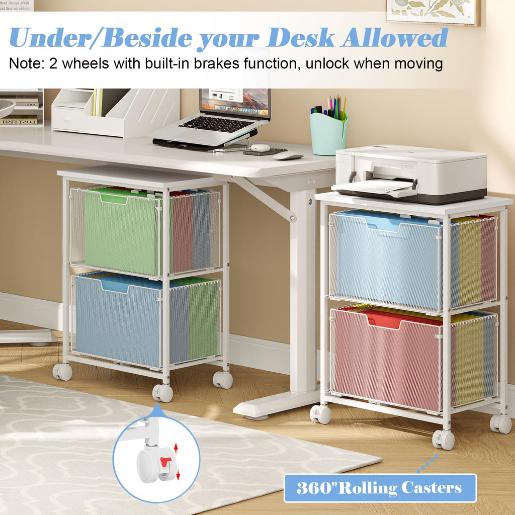 White 2 Drawer Rolling File Cabinet B45805