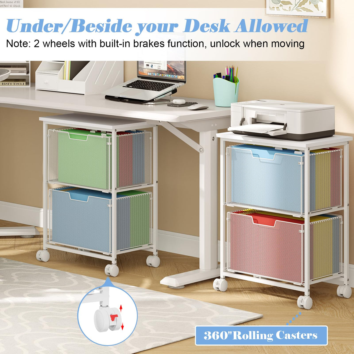 White 2 Drawer Rolling File Cabinet B45805
