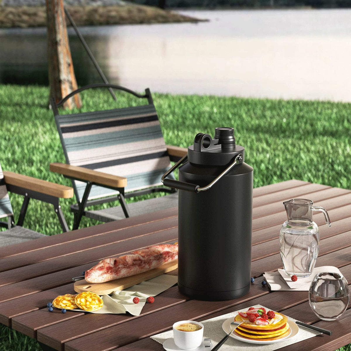 One Gallon 128oz Stainless Steel Insulated Water Bottle with Handle, Black E605969