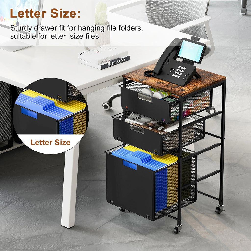 Black 3 Drawer Rolling File Cabinet with Printer Stand K2958
