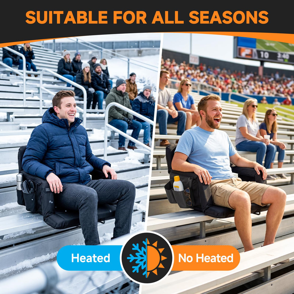 Wide Heated Stadium Seat with Back Support & Cushion O39299