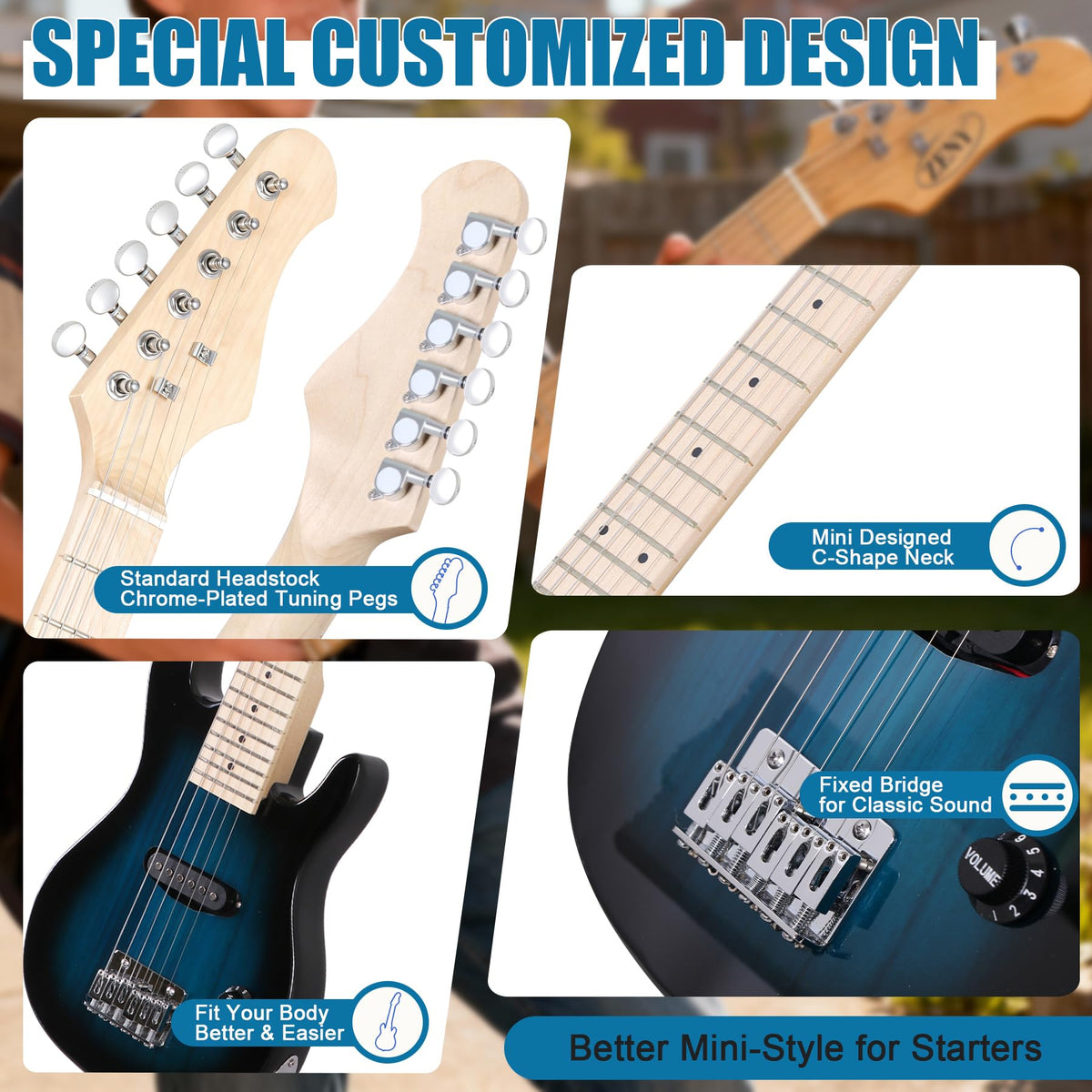 30" Blue Electric Guitar Beginner Kit with Amp and Bag C615387
