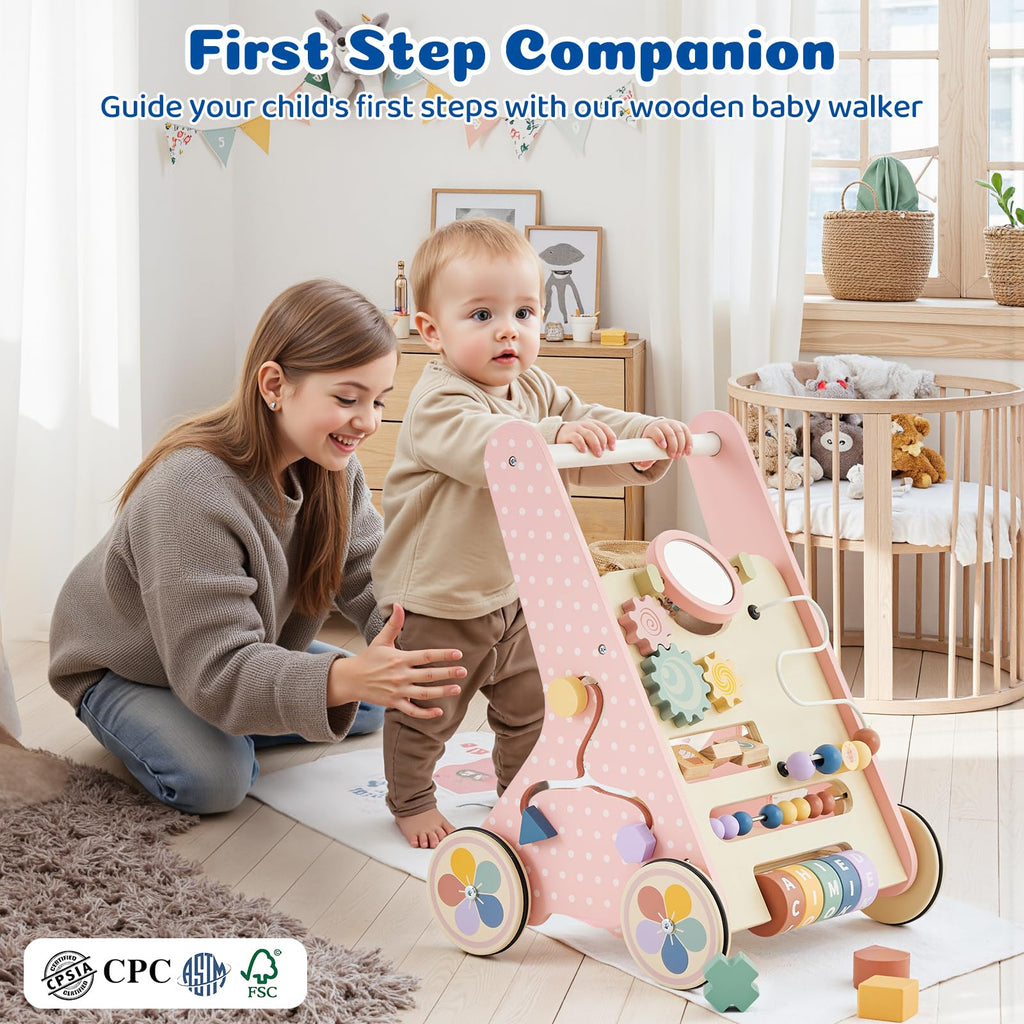 Pink Wooden Baby Walker W27336
