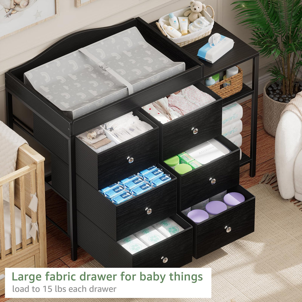 Black 6 Drawer Baby Dresser with Changing Table Top Z914622