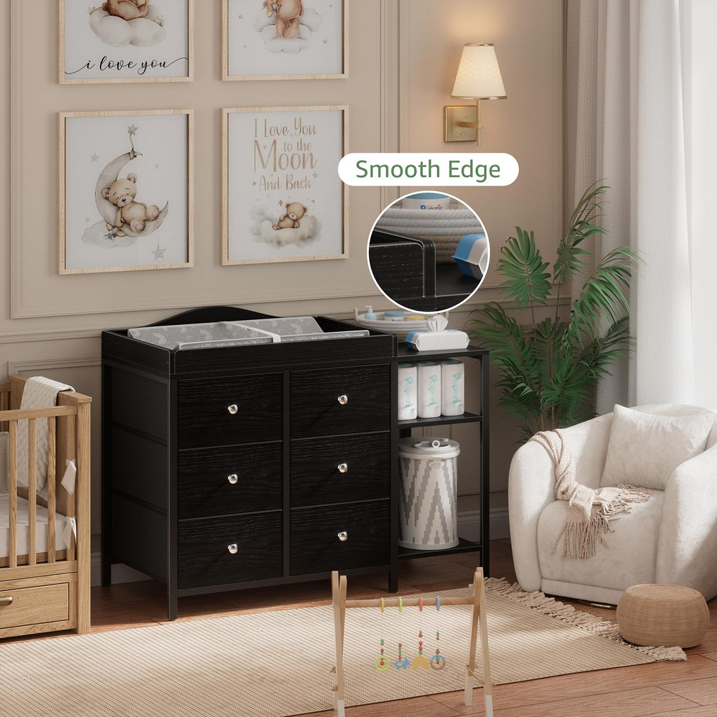 Black 6 Drawer Baby Dresser with Changing Table Top Z914622