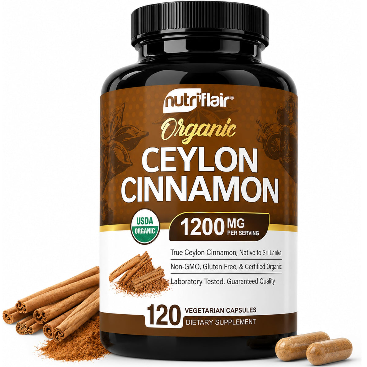 Organic Ceylon Cinnamon 1200mg 120 Capsules L8221