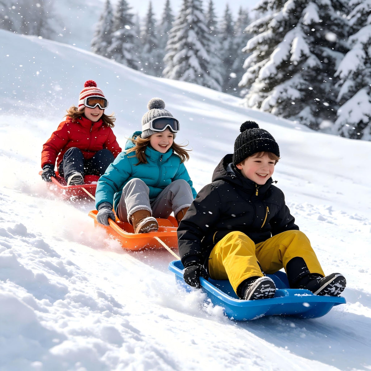 Plastic Snow Sleds with Pull Rope and Handles J6127