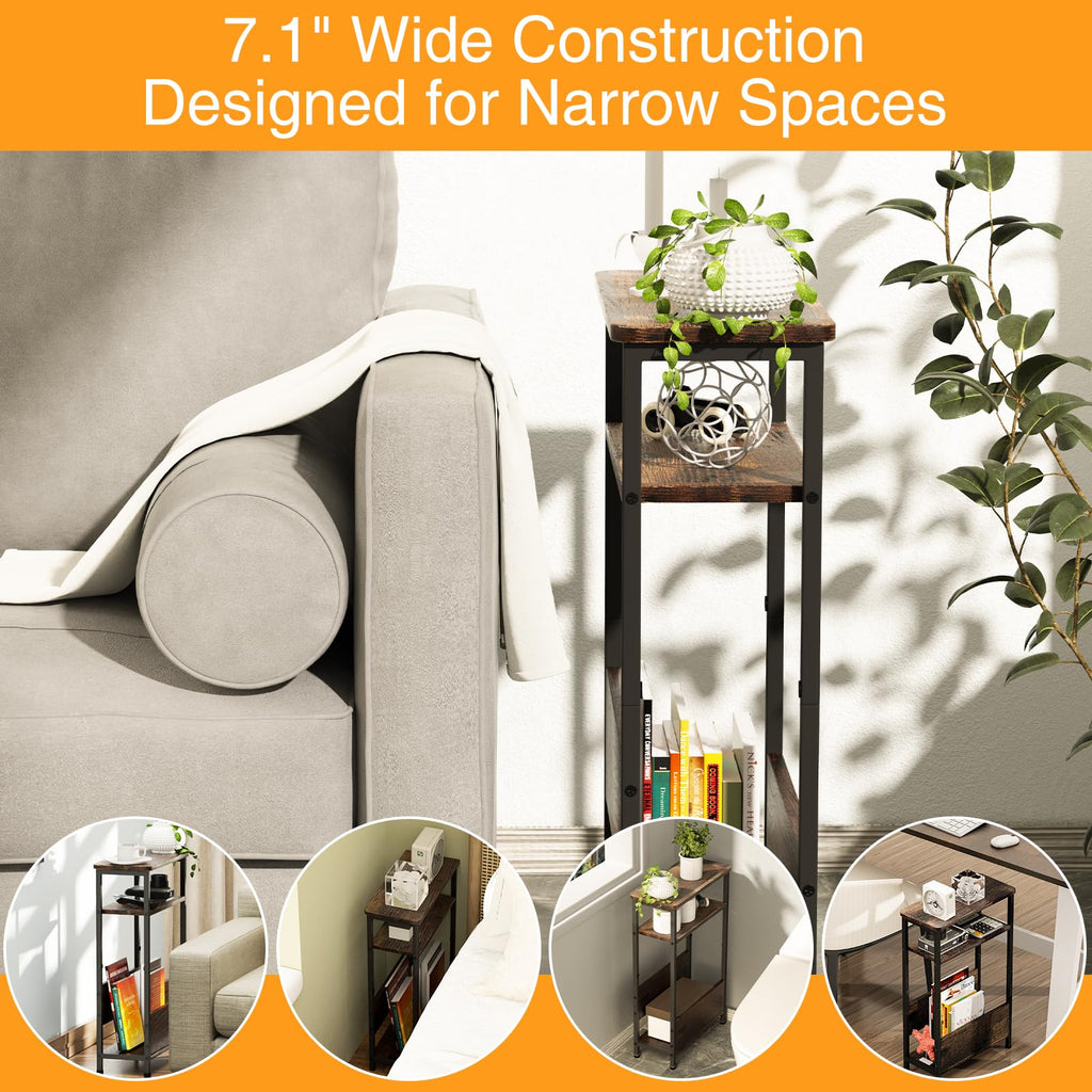 7.1" Narrow 3 Tier Side Table with Magazine Holder J123