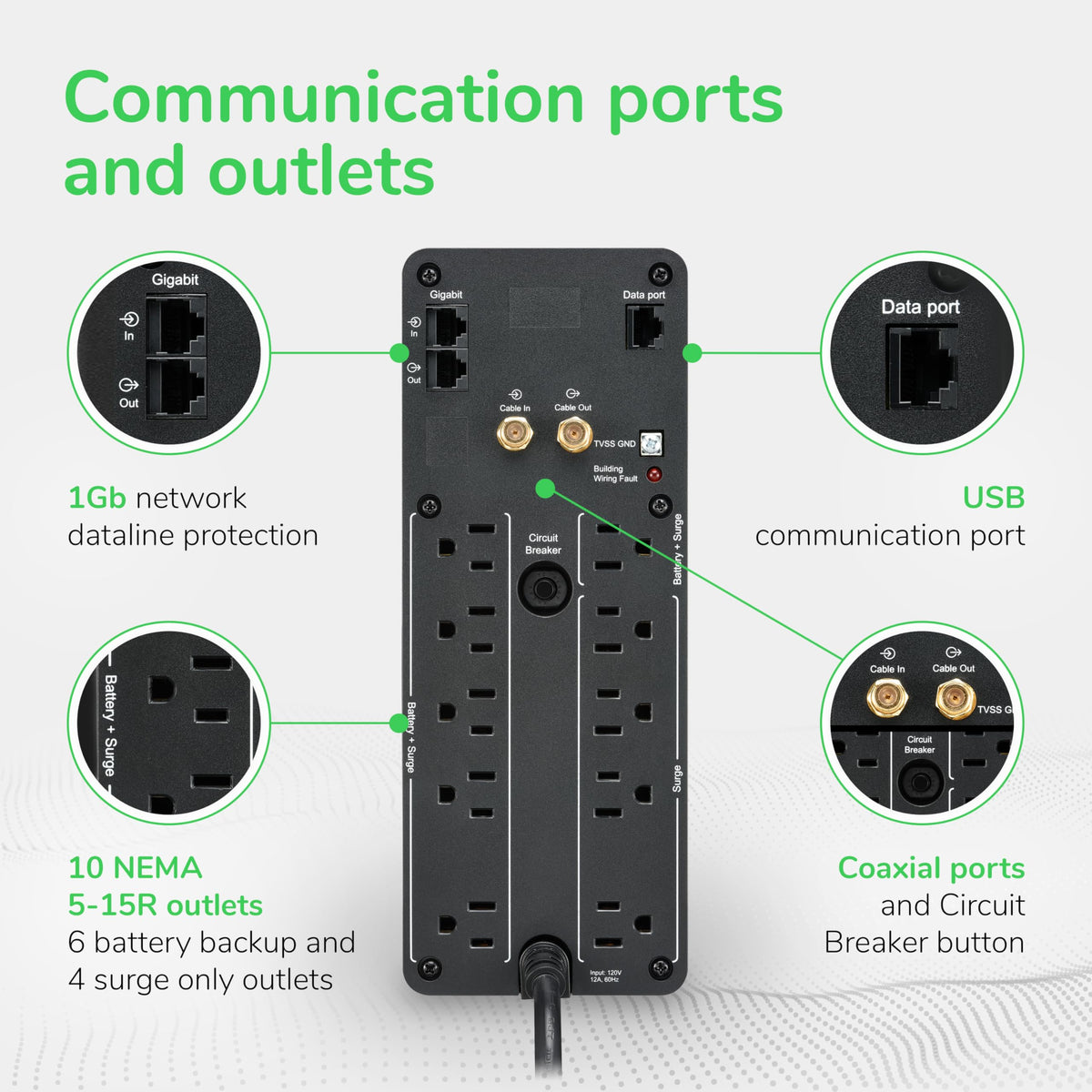 1500VA UPS Battery Backup & Surge Protector with AVR J912150