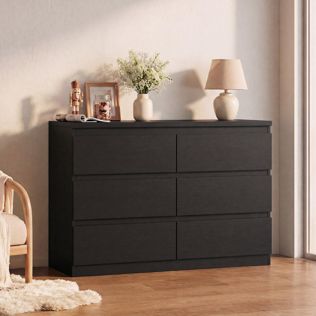 Black 6 Drawer Wood Double Dresser N96968