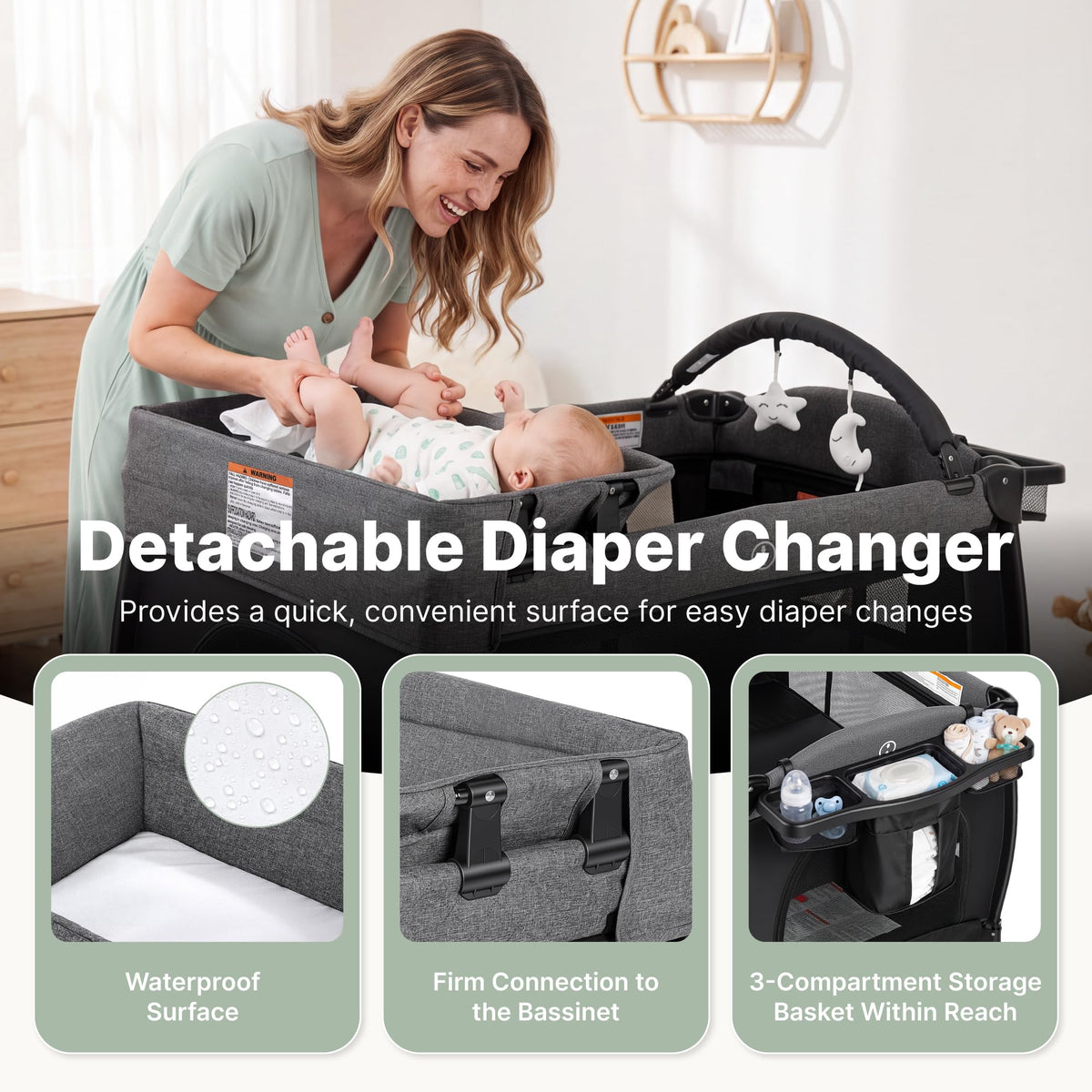 4-in-1 Pack and Play with Bassinet, Diaper Changer, Playpen P82965