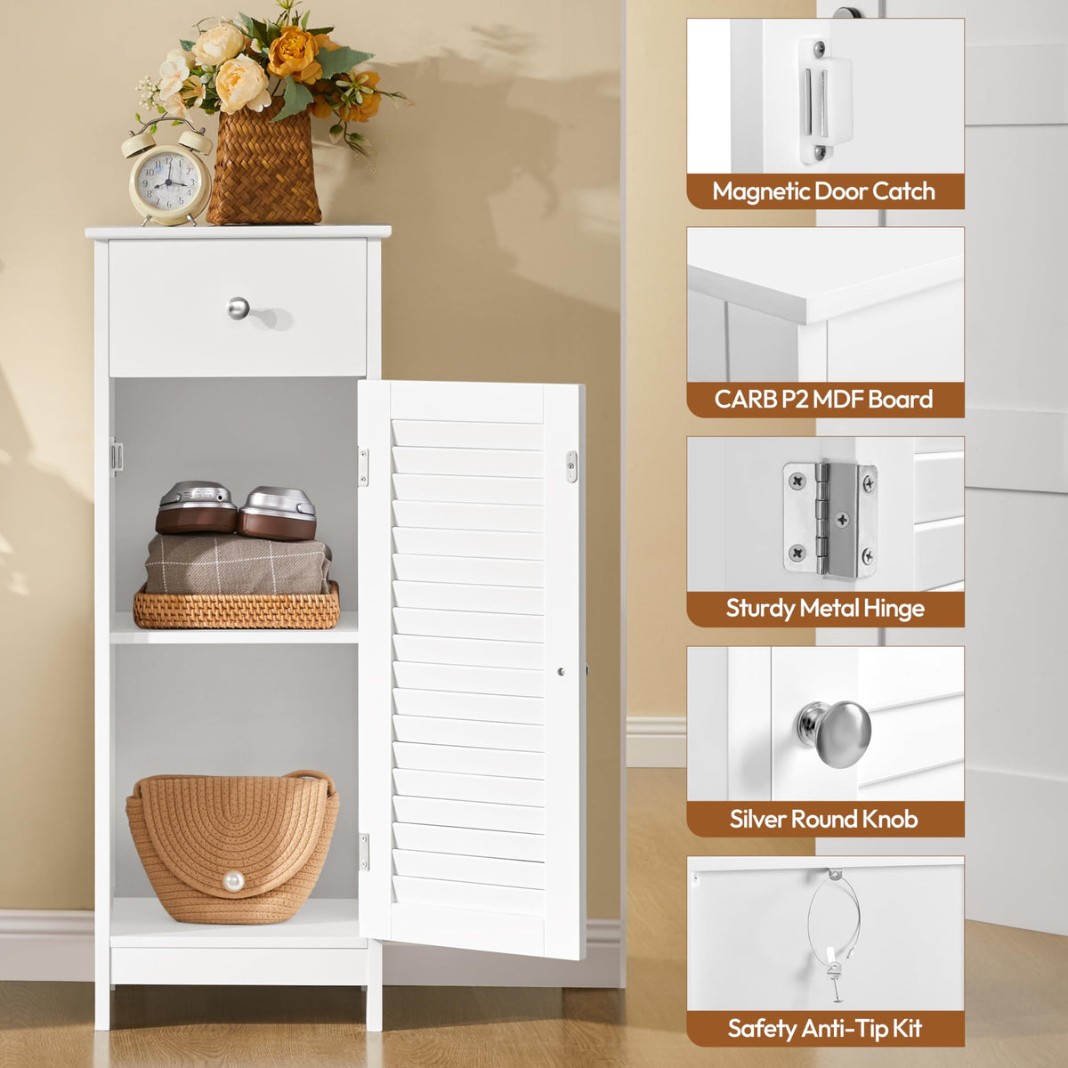 White Bathroom Storage Cabinet with Drawer U264