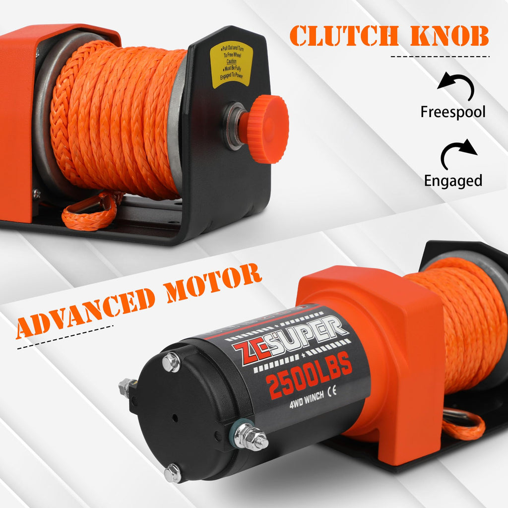 2500 lb Electric Winch 30ft Synthetic Rope 12V DC M7198