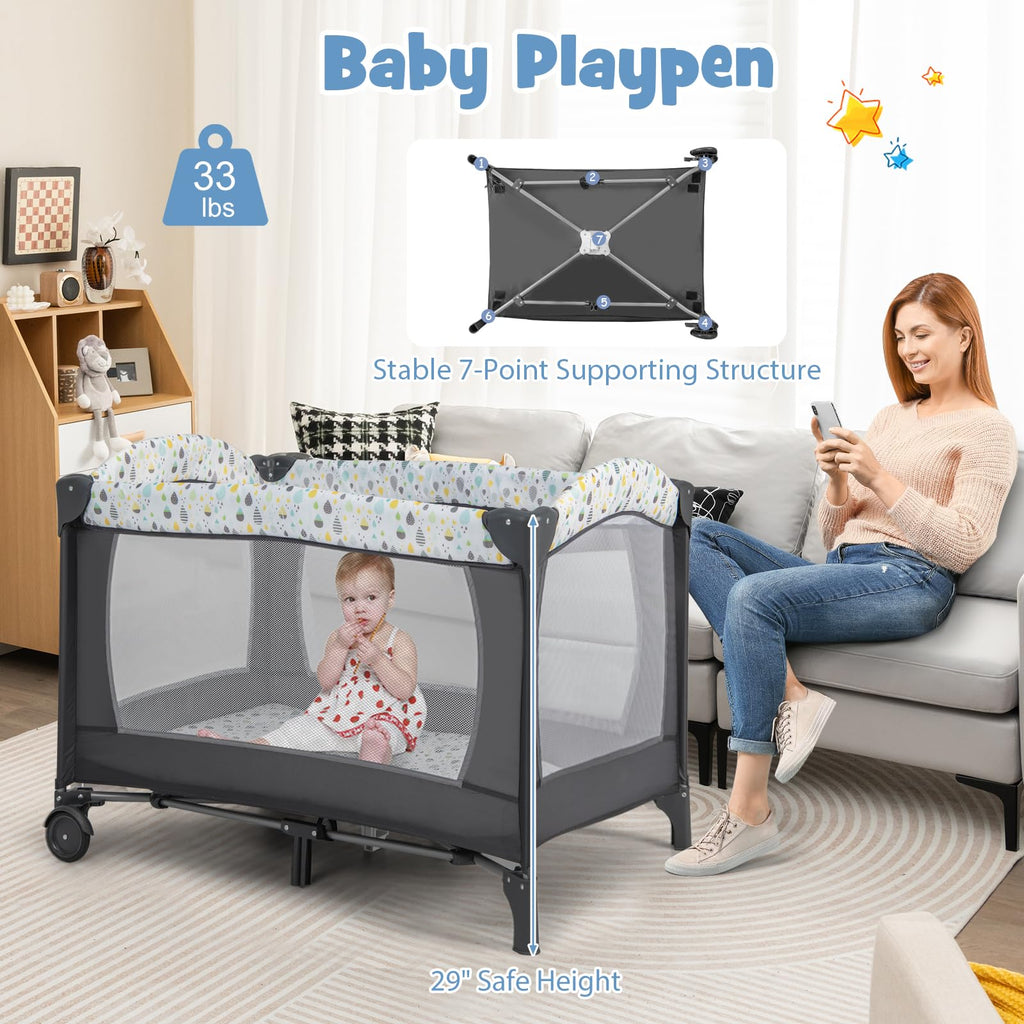 Portable Baby Playard with Bassinet and Changing Table M7080