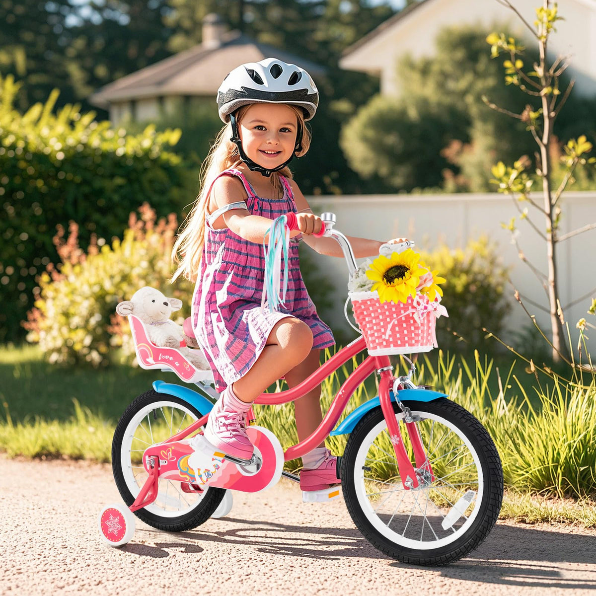 Girls Bike with Streamers & Doll-Seat Q293566