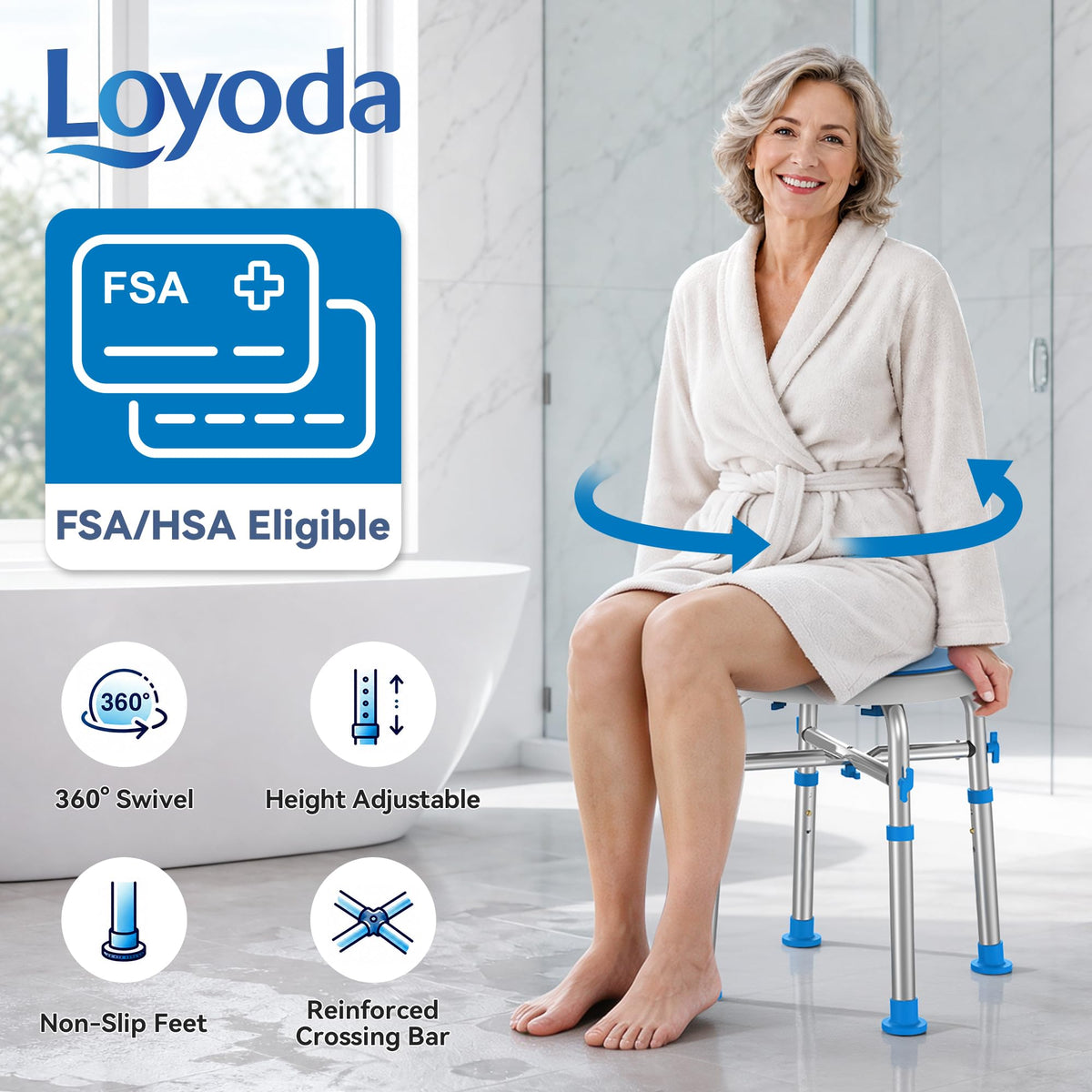 Swivel Shower Chair with Reinforced Crossing Bar J54613