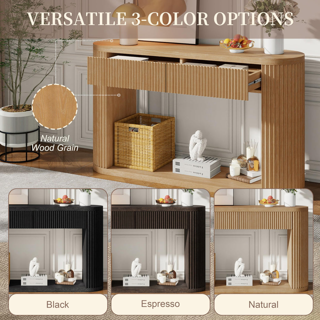 Fluted Console Table 2 Drawers Wood Natural O21546