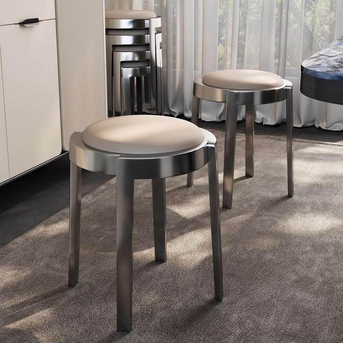 Round Stackable Stainless Steel Stools A50909