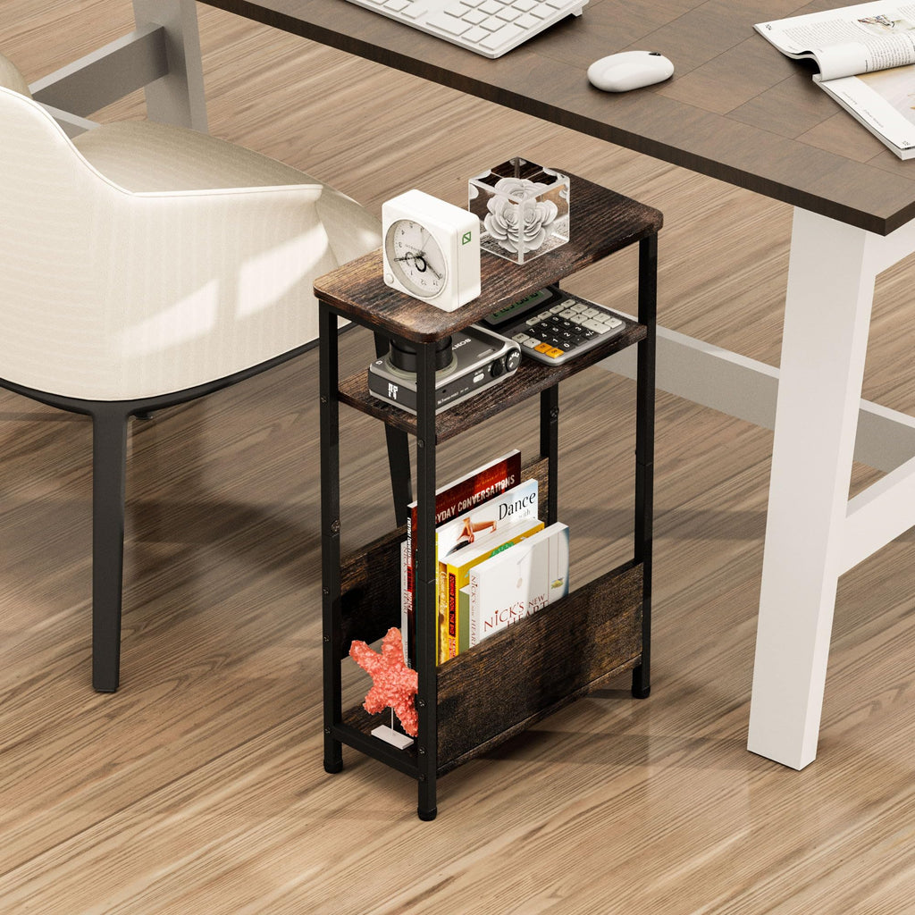 7.1" Narrow 3 Tier Side Table with Magazine Holder J123