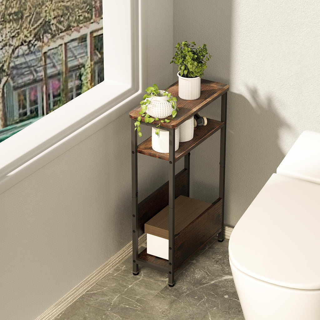 7.1" Narrow 3 Tier Side Table with Magazine Holder J123