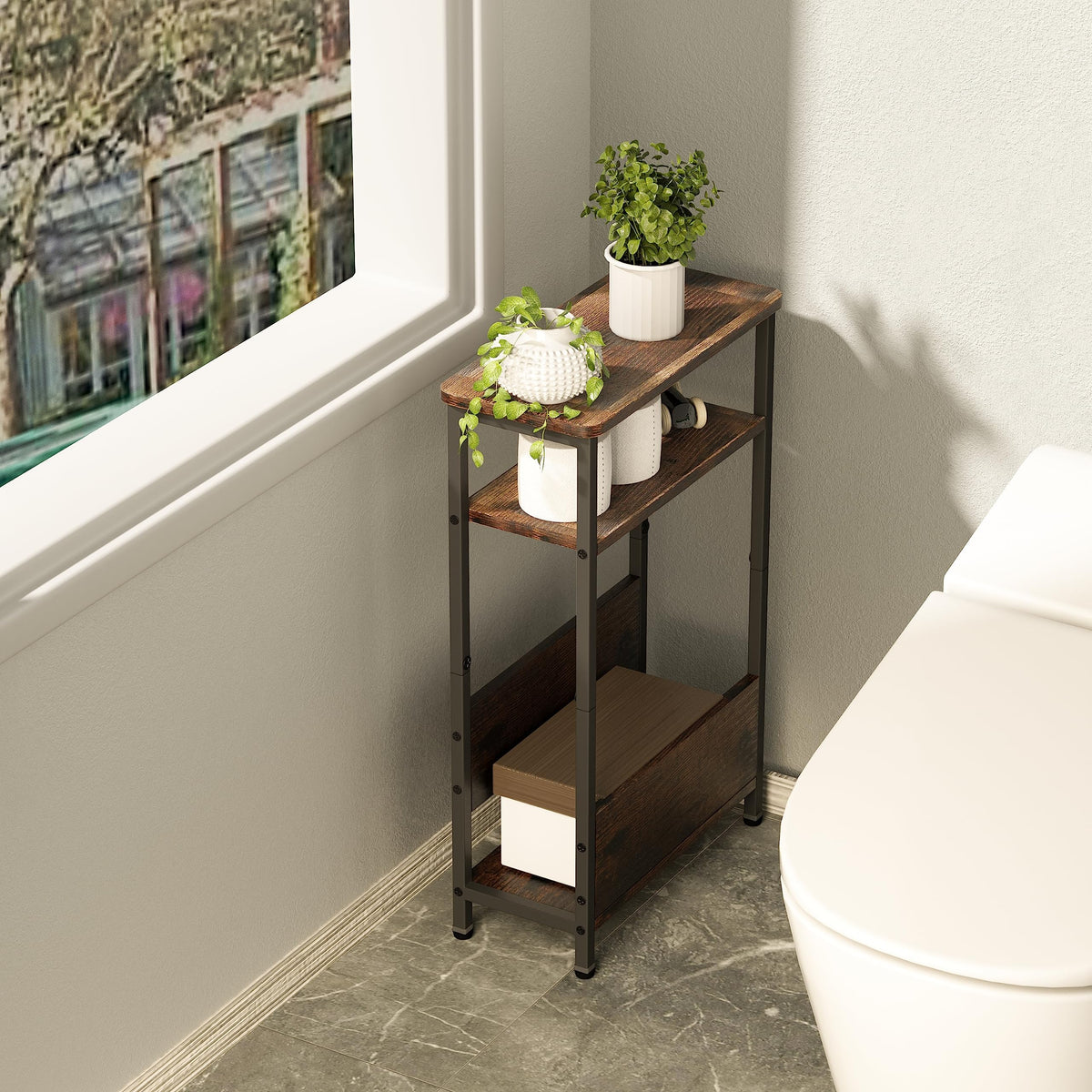 7.1" Narrow 3 Tier Side Table with Magazine Holder J123
