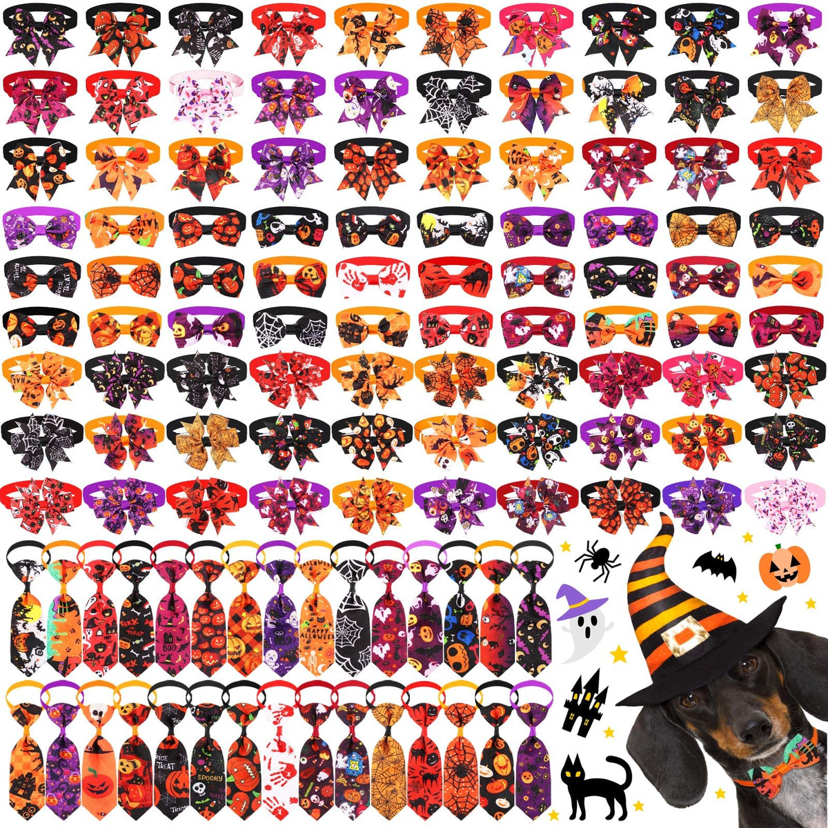 120 Pcs Dog Bow Tie Collar Set R763